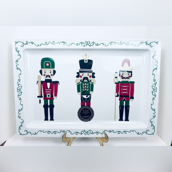 F.A.O. SCHWARZ Huge 22x15 Christmas Glitter Nutcracker Melamine Serving Tray NEW - Picture 1 of 11